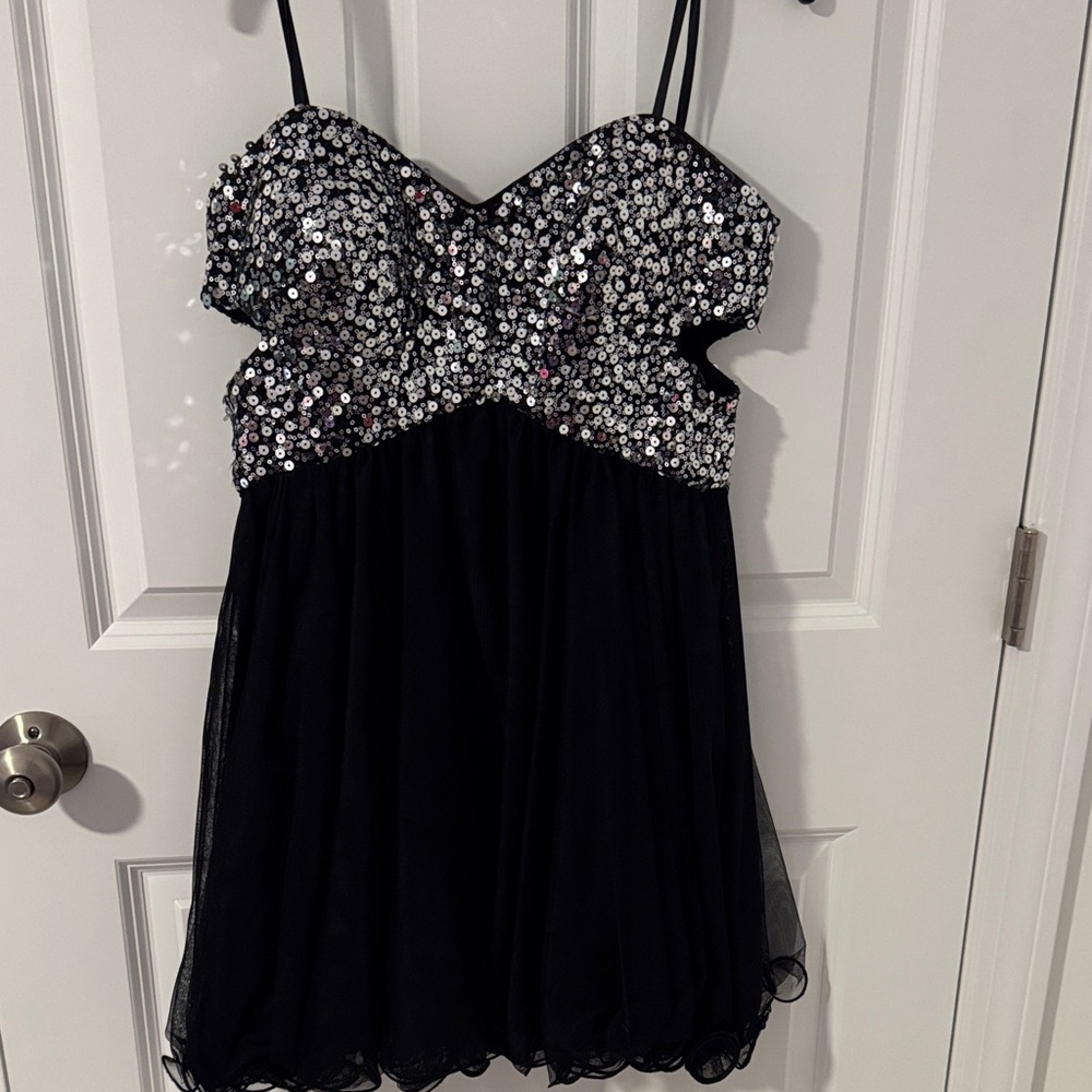 Blondie Nites Black and Silver Sequin Maxi Dress